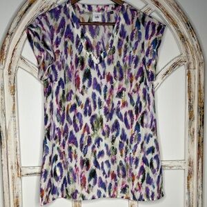 CAbi Multicolor Feather Print Blouse